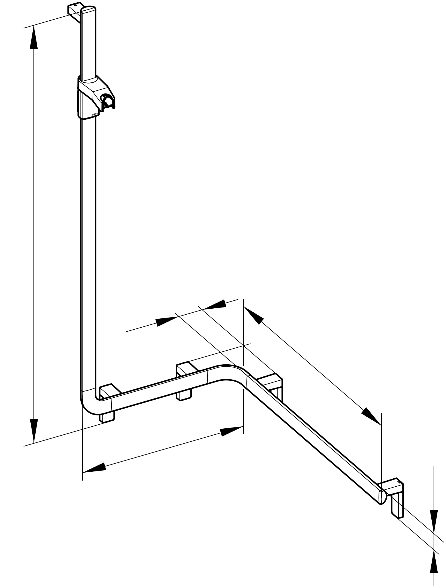 KEUCO Duschhandlauf mit Brausestange „Axess“ 800 × 600 × 1300 mm Ausführung links, in Silber (eloxiert)