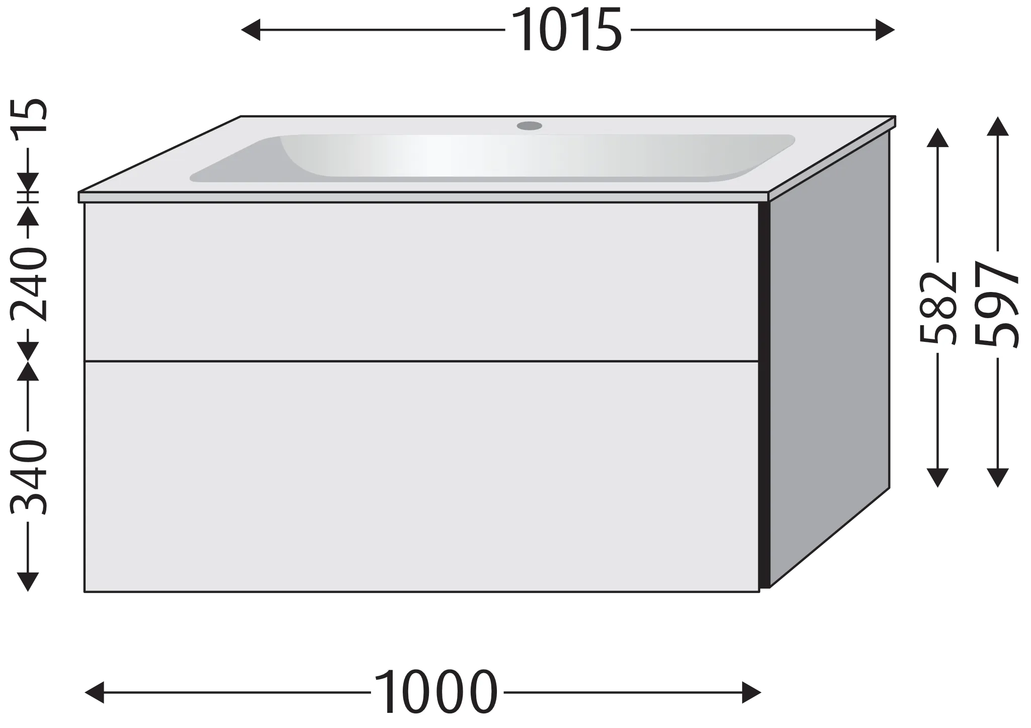 Sanipa Glas-Waschtisch-Set mit Waschtischunterschrank „3way“ 100 × 48,7 × 58,2 cm in Vulkan-Matt