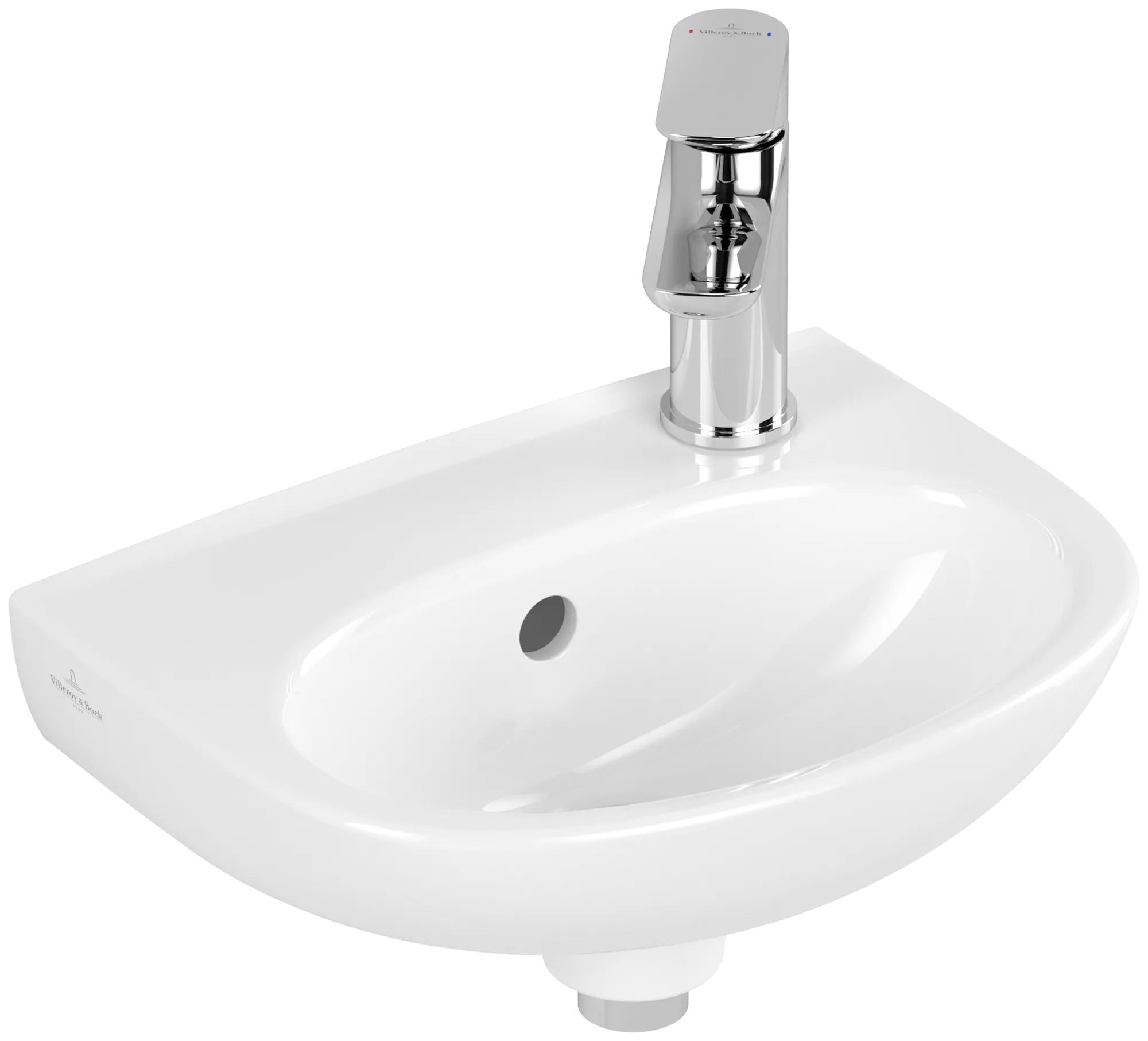 Villeroy & Boch Handwaschbecken „O.novo“ 275 × 360 × 145 mm, für Becken mittig, Hahnlochposition rechts in Weiß Alpin