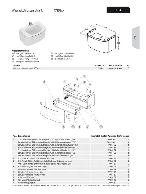 Ideal Standard Aufbewahrungsbox Dea, 800 mm Breite für Waschtischunterschrank