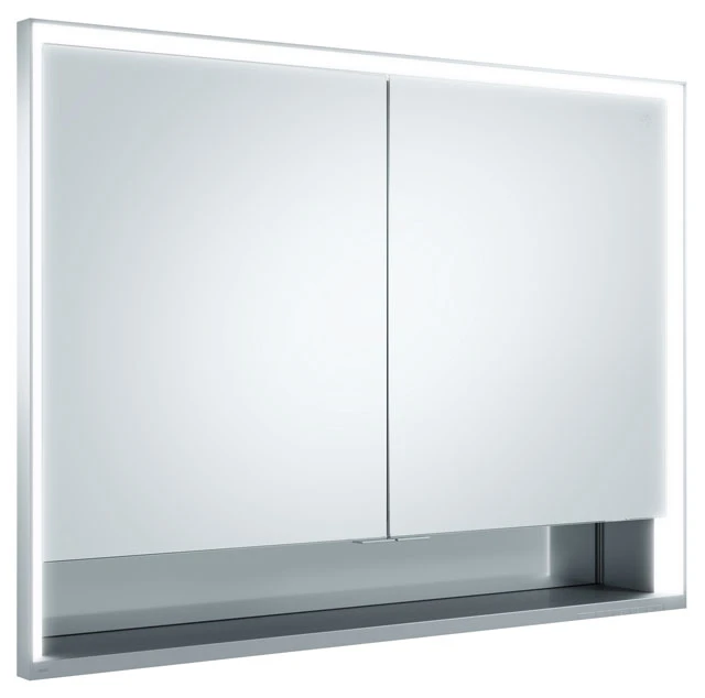 KEUCO Wandeinbau Spiegelschrank mit offenem Ablagefach „Royal Lumos“ in Silber (eloxiert), Unterputz, mit Steckdosen, ohne Spiegelheizung 1050 × 735 × 130 mm