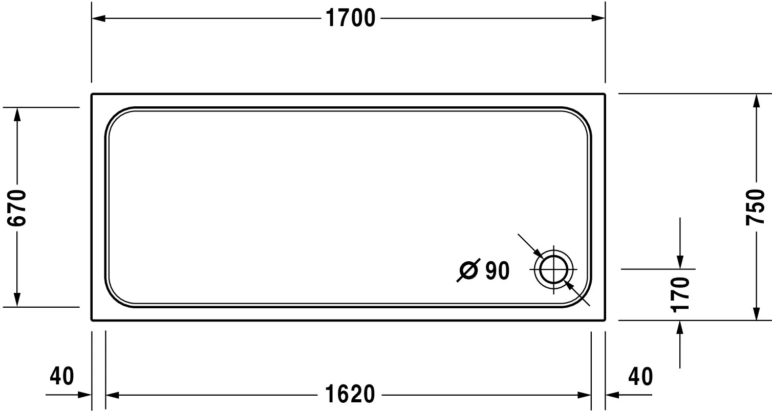 Duravit rechteck Duschwanne „D-Code“ 170 × 75 cm ohne Antislip Duravit rechteck Duschwanne „D-Code“ 170 × 75 cm ohne Antislip