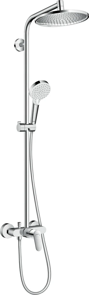 Hansgrohe Crometta S Showerpipe 240, Einhebelmischer Chrom, Brausekopfgröße 240 mm, Rain- und IntenseRain-Strahlarten, max. Durchfluss 15 l/min bei 3 bar, höhenverstellbare Handbrausehalterung, Aufputzinstallation