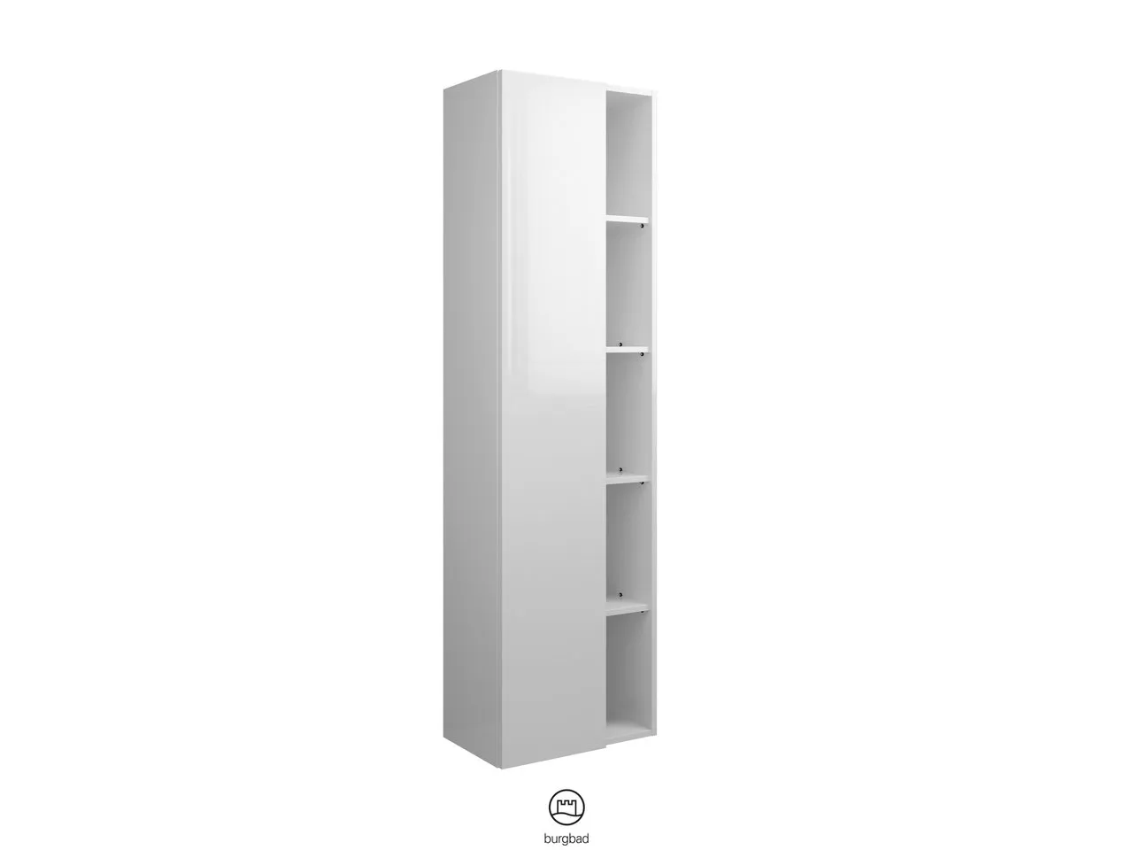 Hochschrank, 1 Tür, wird durch Überstand geöffnet;4 Glaseinlegeböden;1 Regal mit 4 Einlegeböden;1 Mittelseite, Tiefe: 320 mm, Breite: 500 mm, Höhe: 1760 mm
