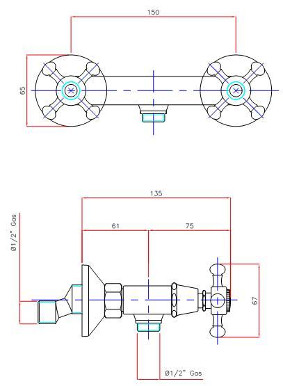 Brausebatterie AqvaRetro I - S-Anschlüsse und Rosetten - keramische Innenoberteile 90° - inkl. Brausegarnitur - inkl. Brause-Wandhalter - chrom Brausebatterie AqvaRetro I - S-Anschlüsse und Rosetten - keramische Innenoberteile 90° - inkl. Brausegarnitur - inkl. Brause-Wandhalter - chrom