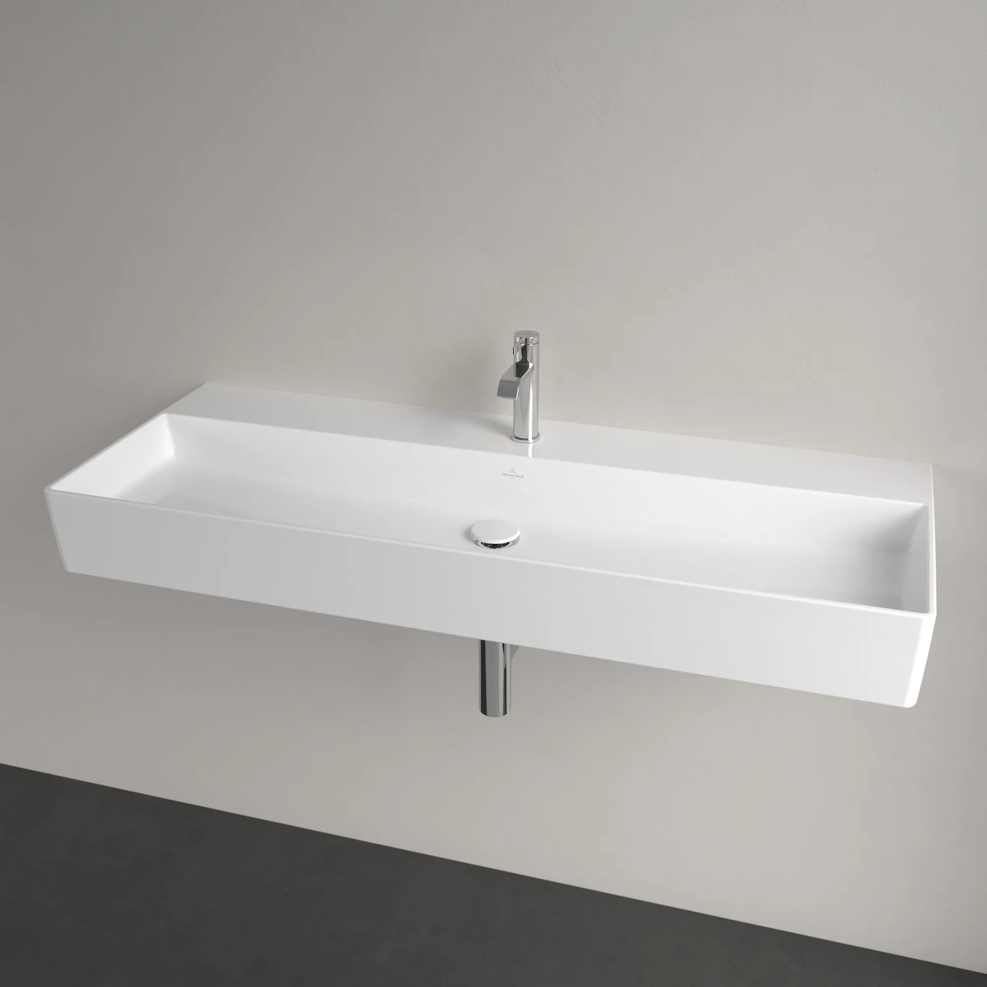 Villeroy & Boch Wandwaschtisch aus TitanCeram „Memento 2.0“ 1200 × 470 × 150 mm, mit Hahnlochbohrung, Hahnlochposition mittig in Weiß Alpin