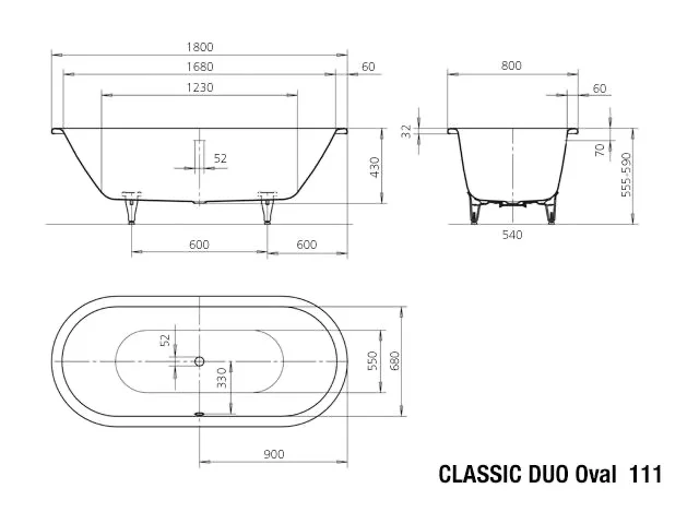 Kaldewei CLASSIC DUO OVAL Badewanne, oval, 1800 x 800 mm, alpinweiß matt, mit Griffloch
