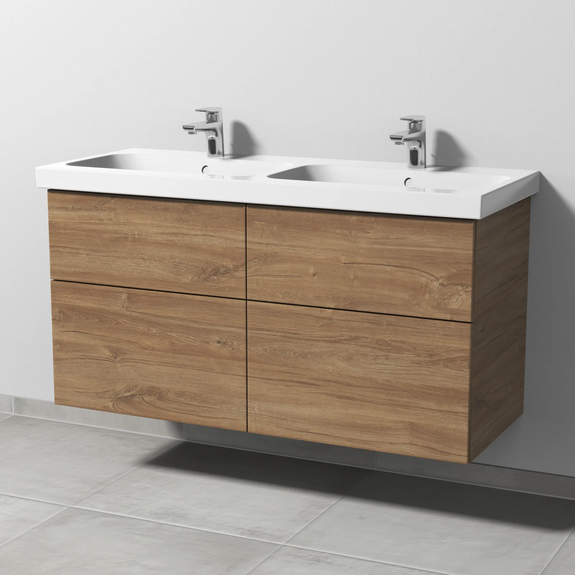 Sanipa Waschtischunterschrank „3way“ passend zu Keramik-Waschtische iCon Light von Geberit 1150 × 591 × 462 mm in Eiche Kansas, Becken links und