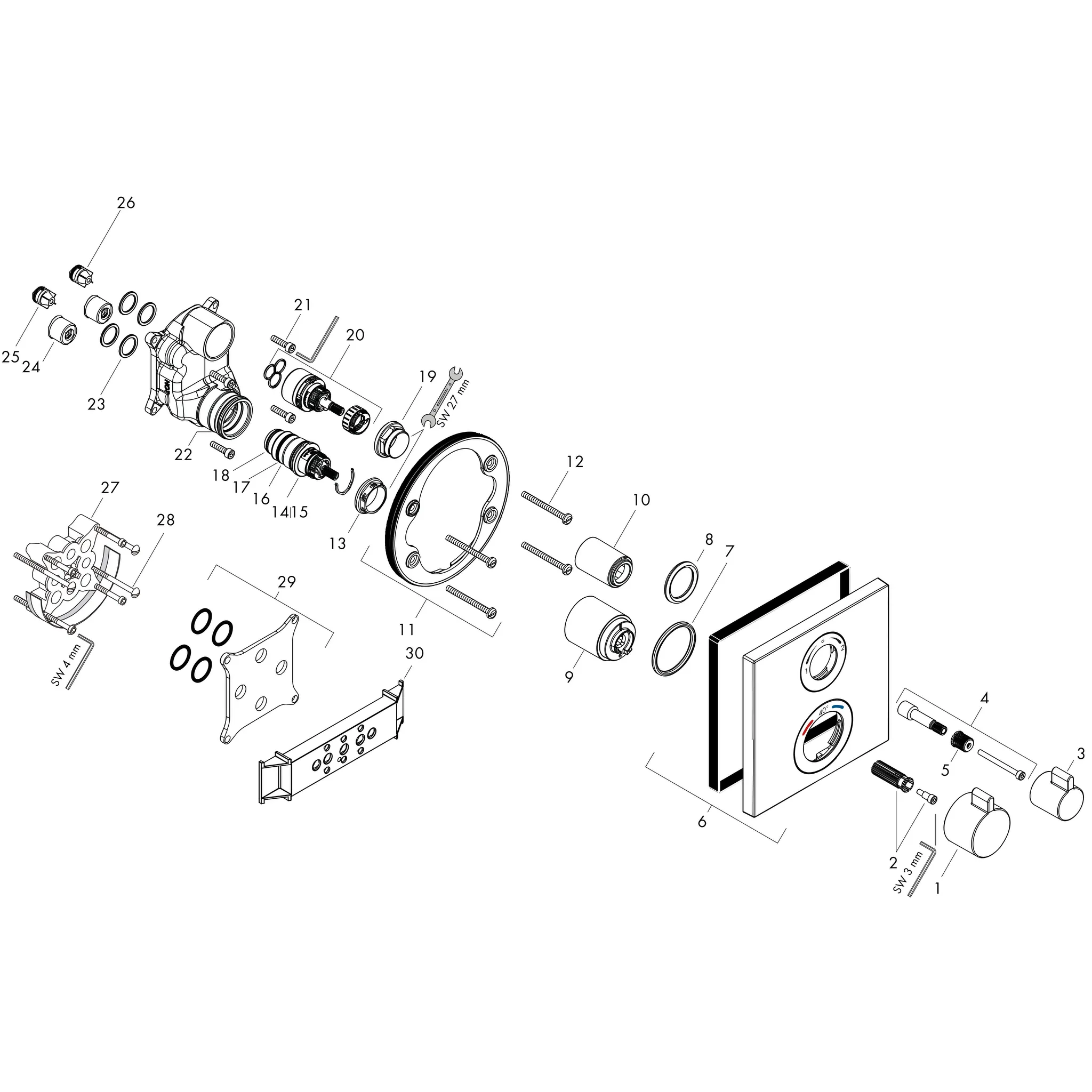 Thermostat Unterputz Ecostat Square Fertigset 2 Verbraucher chrom Thermostat Unterputz Ecostat Square Fertigset 2 Verbraucher chrom