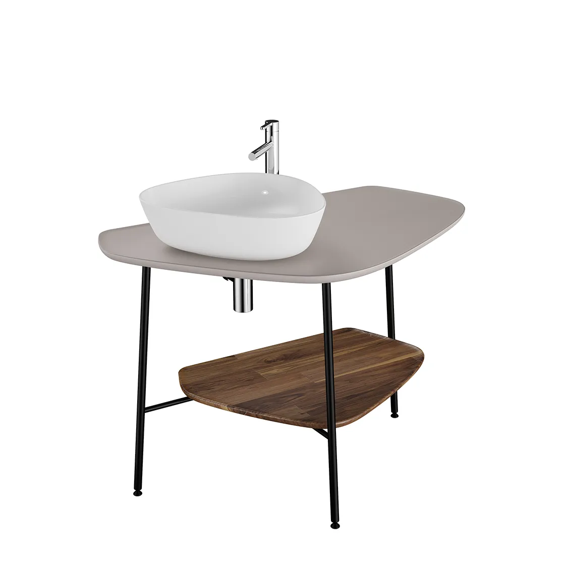 VitrA Plural Badmöbel Konsole 103 cm links für Aufsatzschale wandgebunden Eiche Dunkel Echtholz Taupe Matt