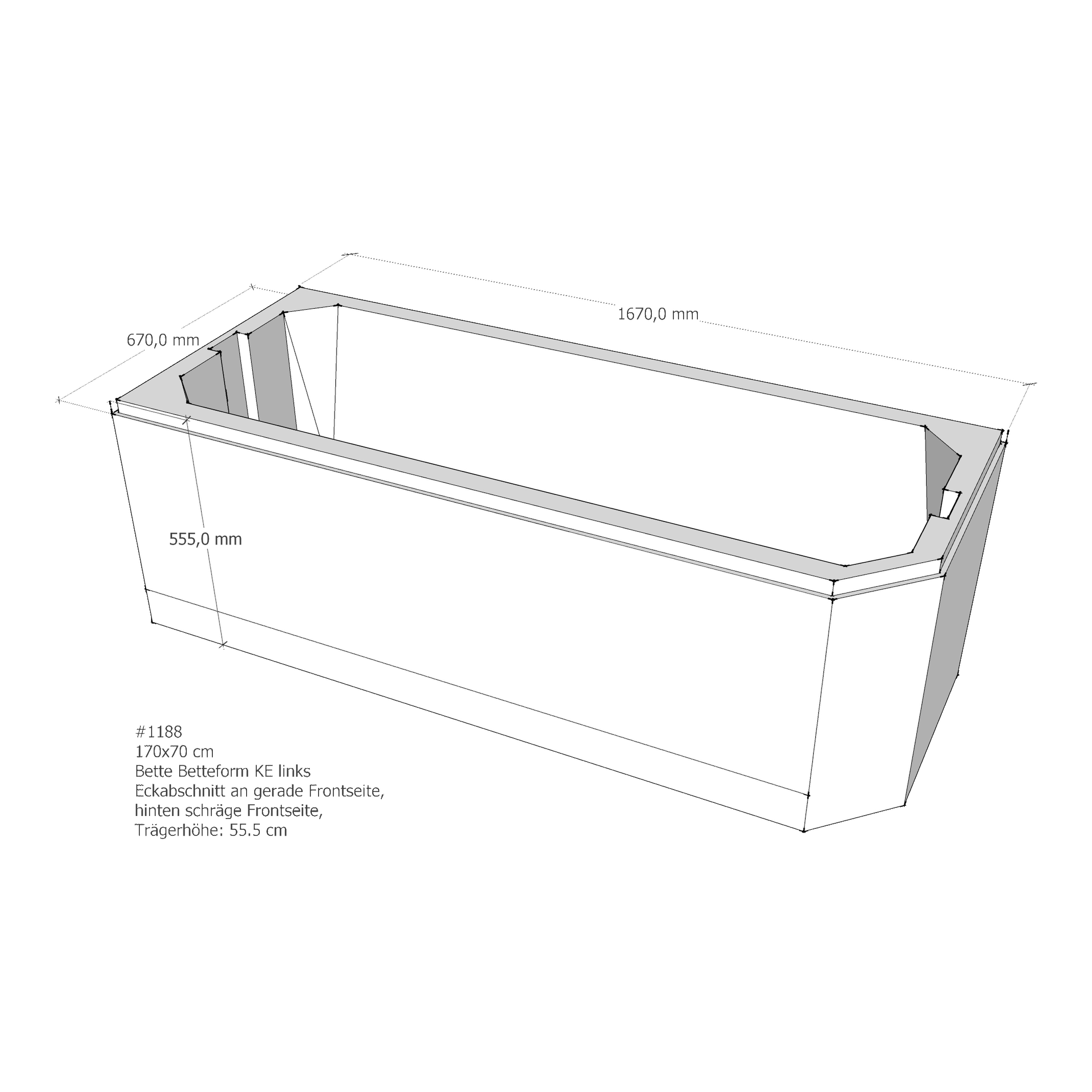 Badewannenträger für Bette Profi-Form KE links gerade Frontseite 170 × 70 × 42 cm Badewannenträger für Bette Profi-Form KE links gerade Frontseite 170 × 70 × 42 cm