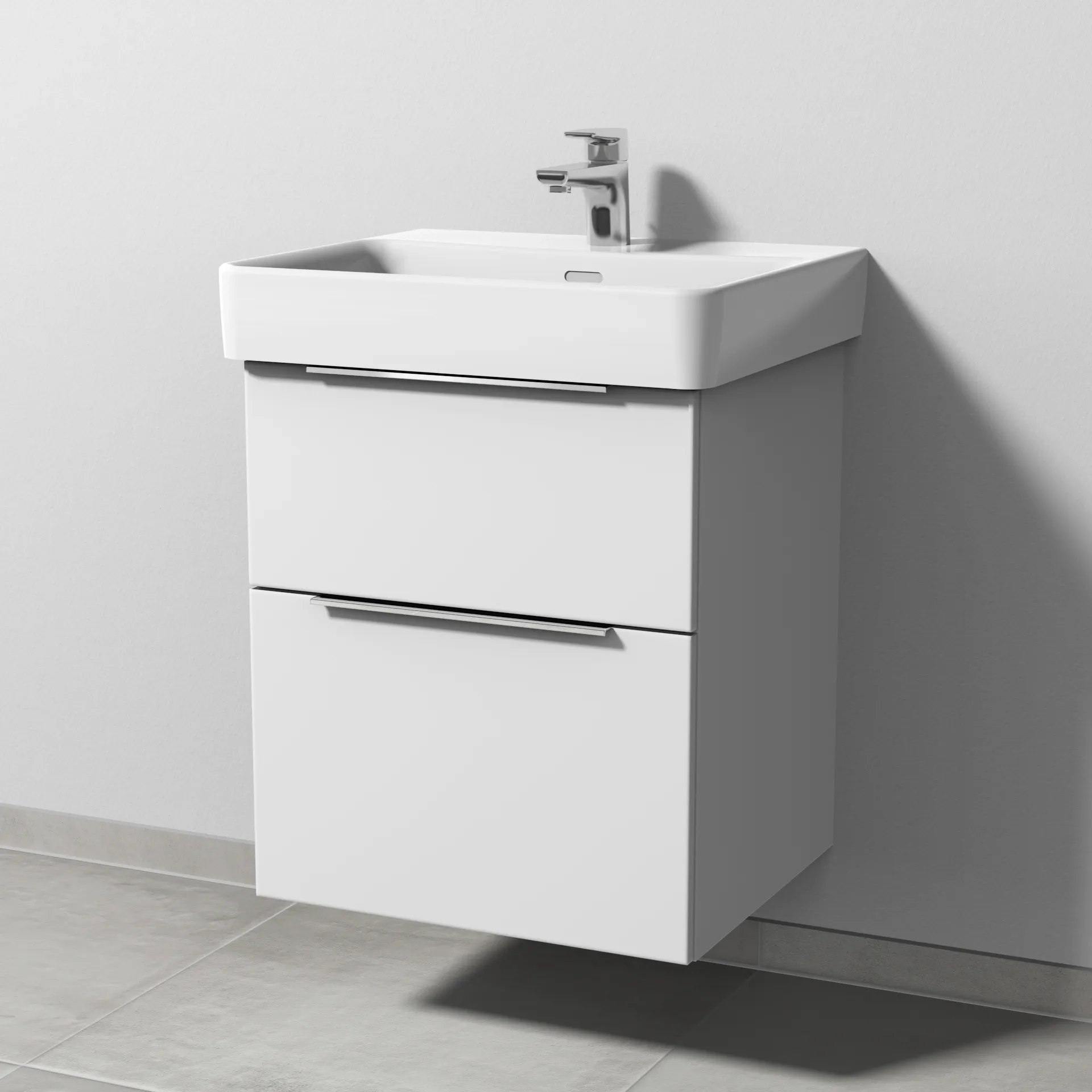 Sanipa Waschtischunterschrank „3way“ passend zu Keramik-Waschtische Pro S von Laufen 500 × 593 × 437 mm in Weiß-Soft, Becken mittig