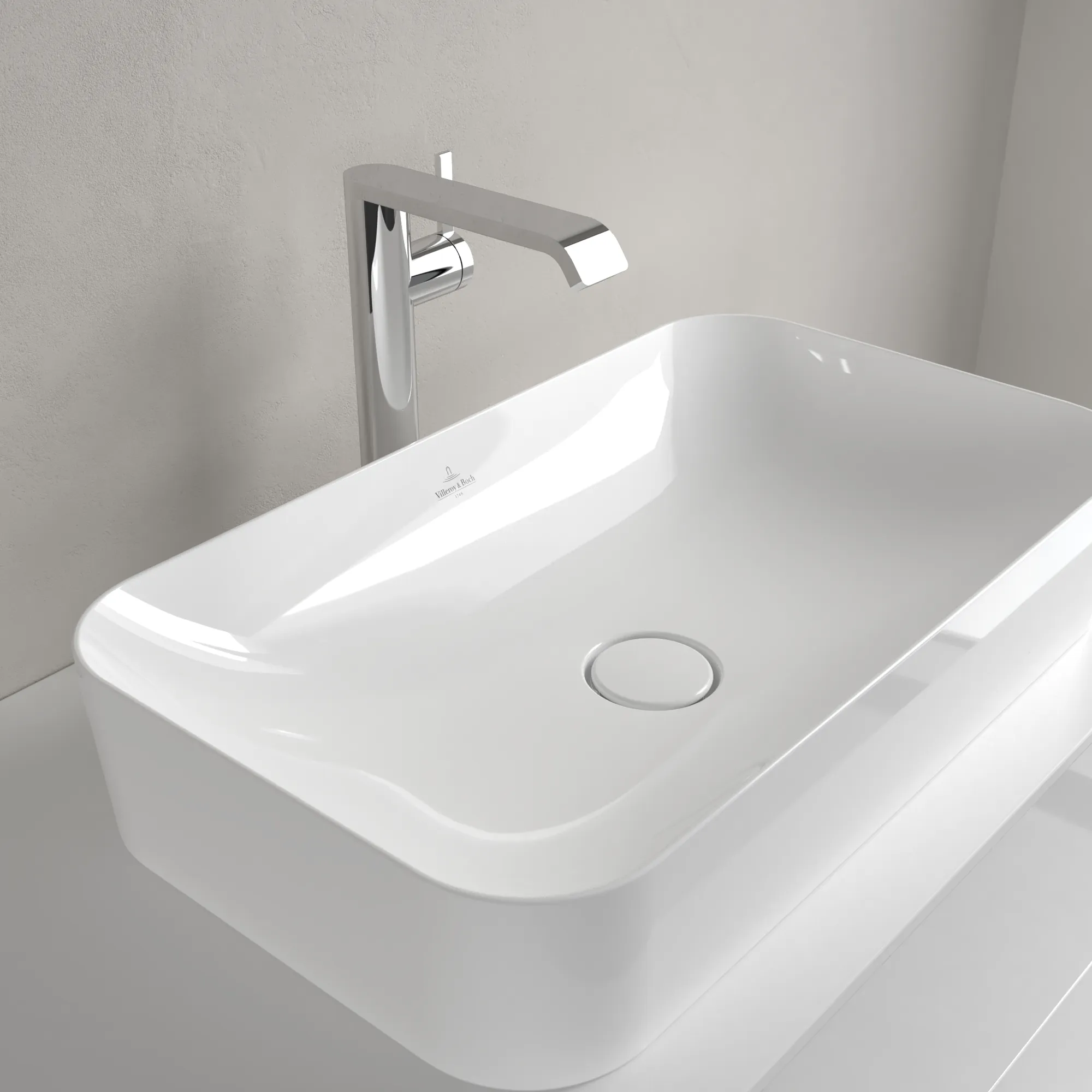 Villeroy & Boch Aufsatzwaschtisch aus TitanCeram „Finion“ 600 × 350 × 115 mm, ohne Hahnlochbohrung in Weiß Alpin, mit CeramicPlus Villeroy & Boch Aufsatzwaschtisch aus TitanCeram „Finion“ 600 × 350 × 115 mm, ohne Hahnlochbohrung in Weiß Alpin, mit CeramicPlus
