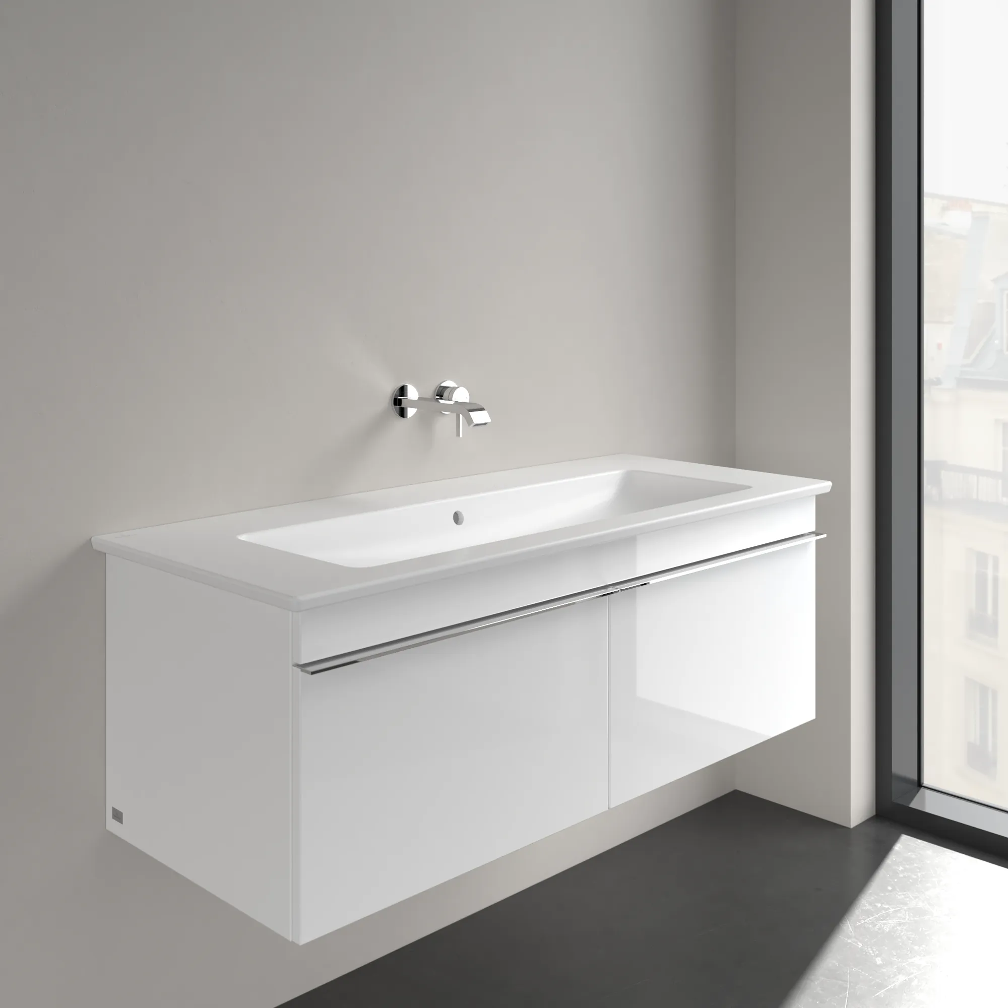Villeroy & Boch Wandwaschtisch „Venticello“ 1200 × 500 × 175 mm, für Becken mittig, ohne Hahnlochbohrung in Stone White