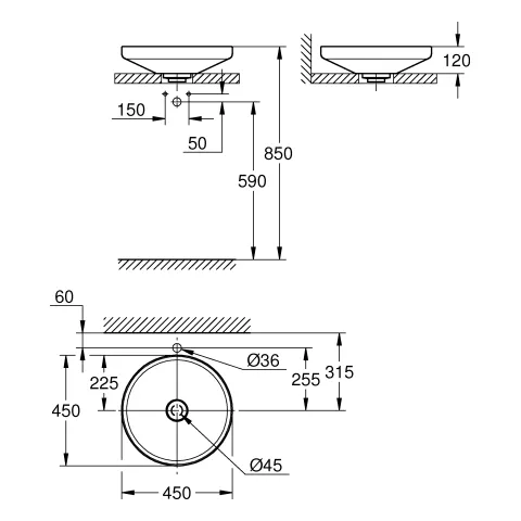 Aufsatzschale Airio 39958, rund, 450 x 450 mm, ohne Hahnloch, ohne Überlauf, alpinweiss Aufsatzschale Airio 39958, rund, 450 x 450 mm, ohne Hahnloch, ohne Überlauf, alpinweiss
