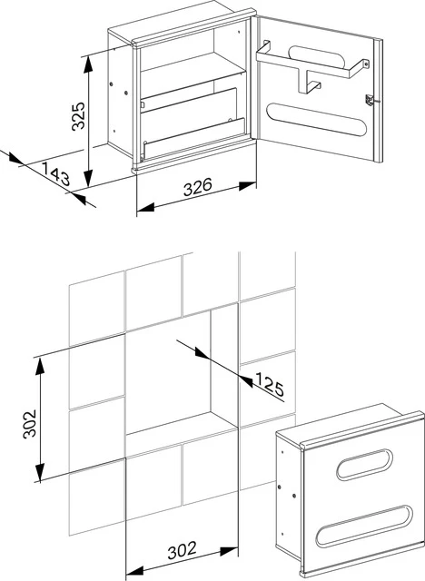 Plan Integral Modul Waschtisch 3 Anschlag links 326 x 325 x 143 mm verchromt/weiß