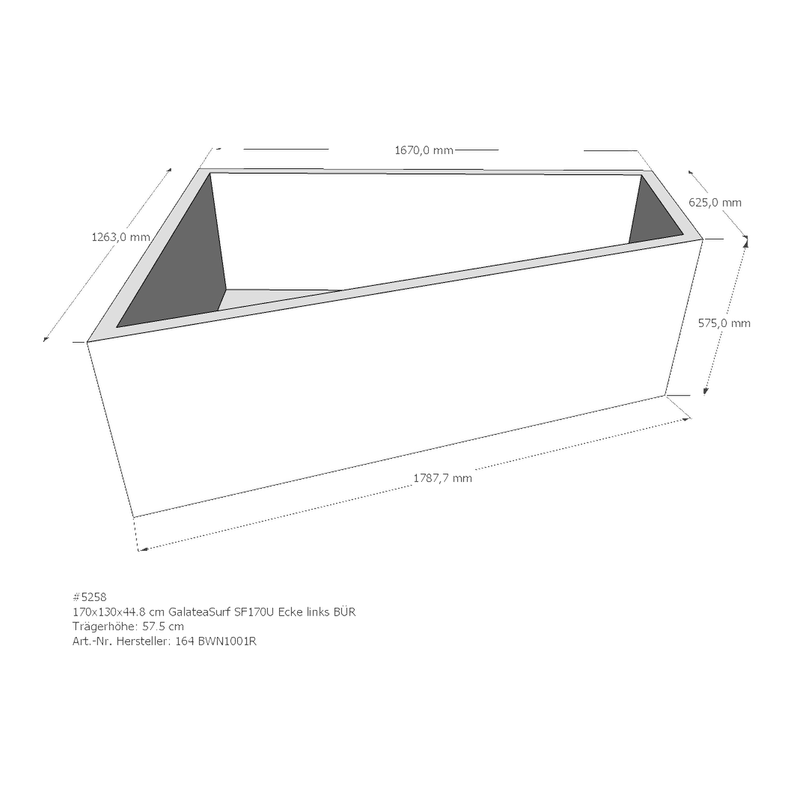 Badewannenträger für Galatea ~Surf SF 170 U Ecke links links 170 × 130 × 44,8 cm Badewannenträger für Galatea ~Surf SF 170 U Ecke links links 170 × 130 × 44,8 cm