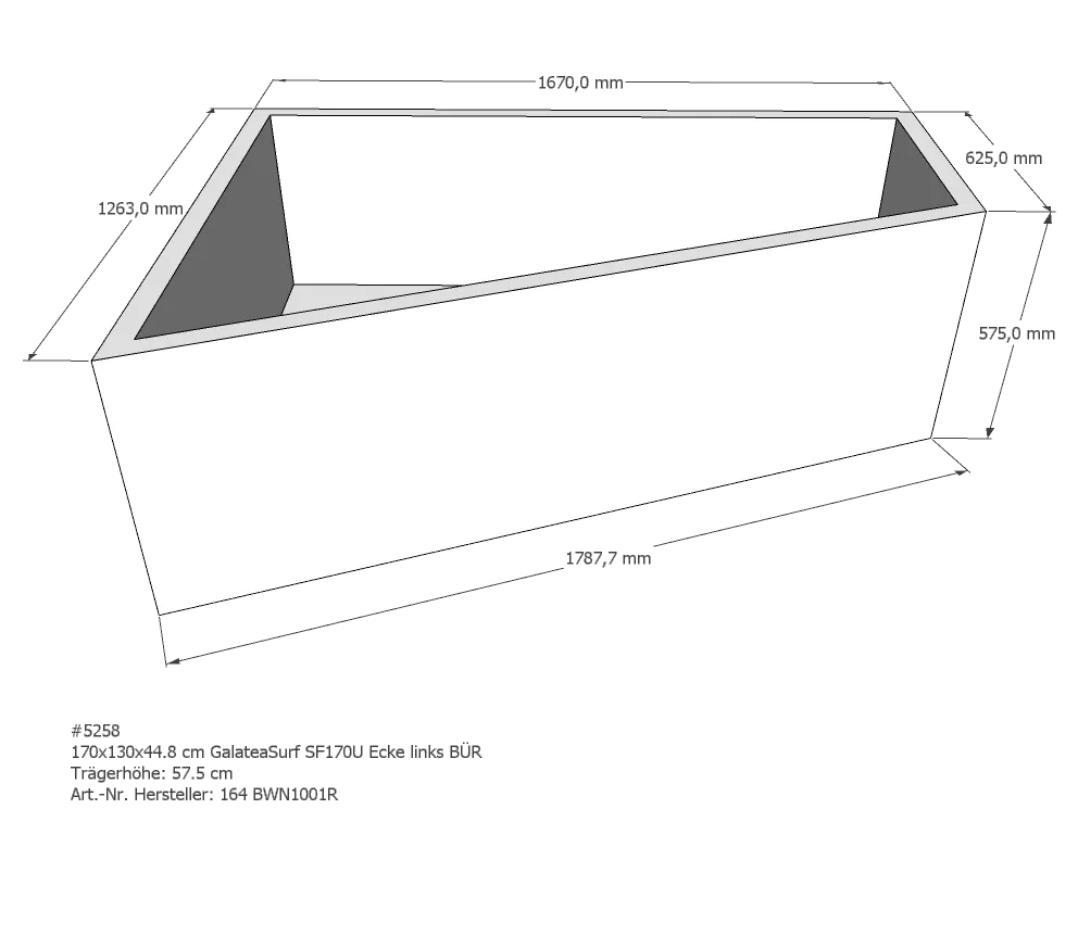 Badewannenträger für Galatea ~Surf SF 170 U Ecke links links 170 × 130 × 44,8 cm Badewannenträger für Galatea ~Surf SF 170 U Ecke links links 170 × 130 × 44,8 cm