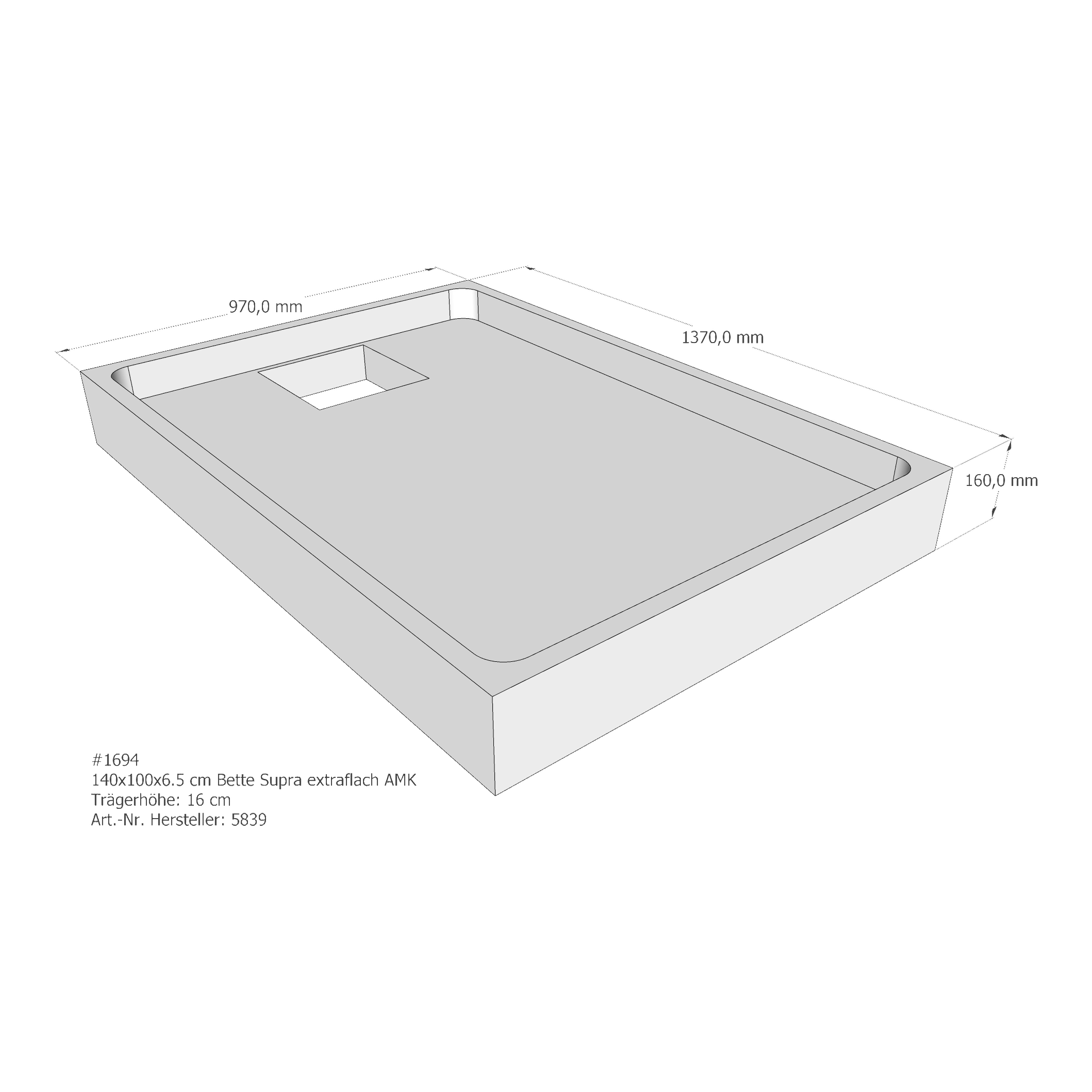 Duschwannenträger für Bette Supra (extraflach) 140 × 100 × 6,5 cm Breite: 100 cm / Länge: 140 cm Duschwannenträger für Bette Supra (extraflach) 140 × 100 × 6,5 cm Breite: 100 cm / Länge: 140 cm