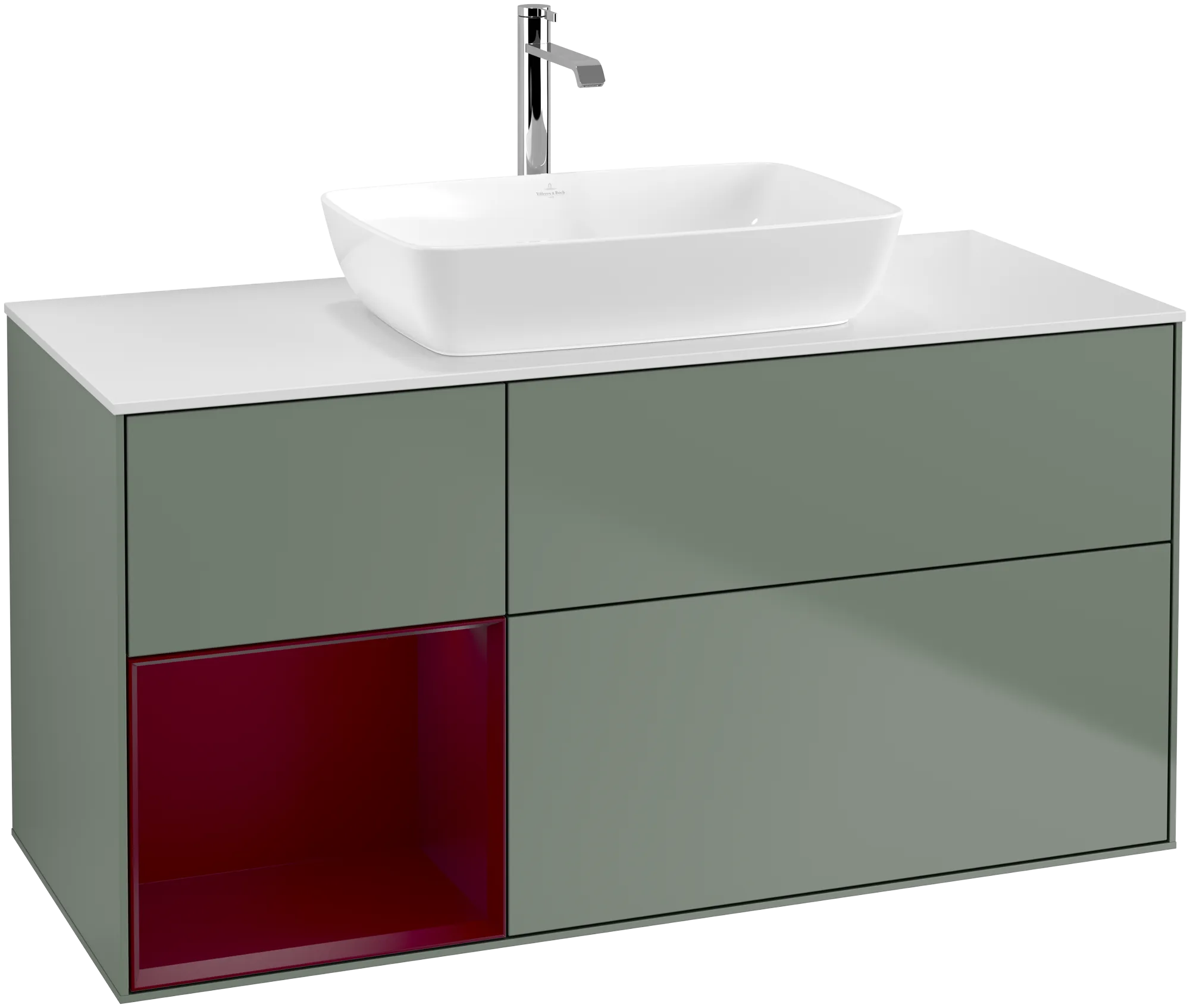 Villeroy & Boch Waschbeckenunterschrank Finion G82, 1200x603x501mm, Olive Matt Lacquer / Peony Matt Lacquer / Glass White Matt