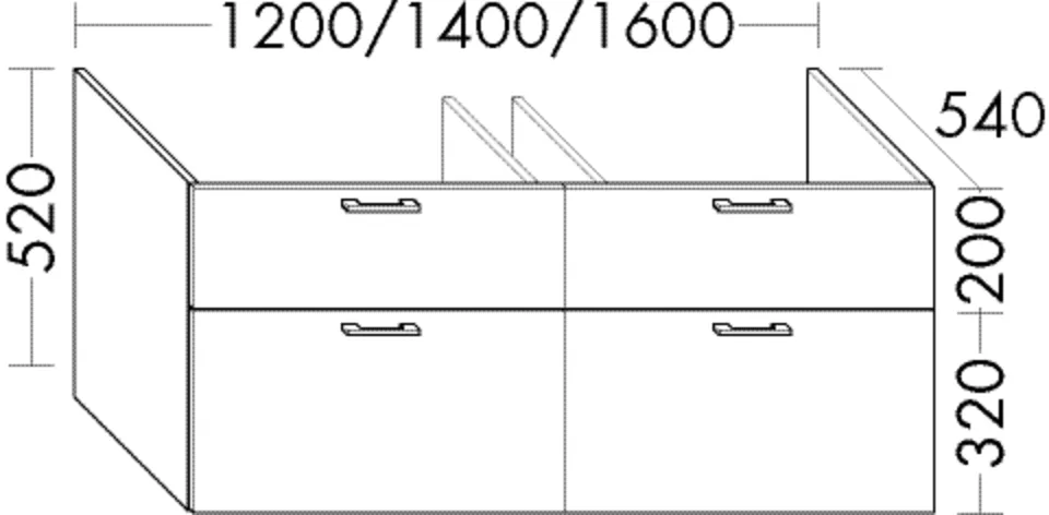 Burgbad Waschtischunterschrank Sys30, 1200 mm breit, 540 mm tief, 520 mm hoch, 2 Schubladen oben (350 mm), 2 Auszüge unten (420 mm), mittiger Installationsraum Burgbad Waschtischunterschrank Sys30, 1200 mm breit, 540 mm tief, 520 mm hoch, 2 Schubladen oben (350 mm), 2 Auszüge unten (420 mm), mittiger Installationsraum