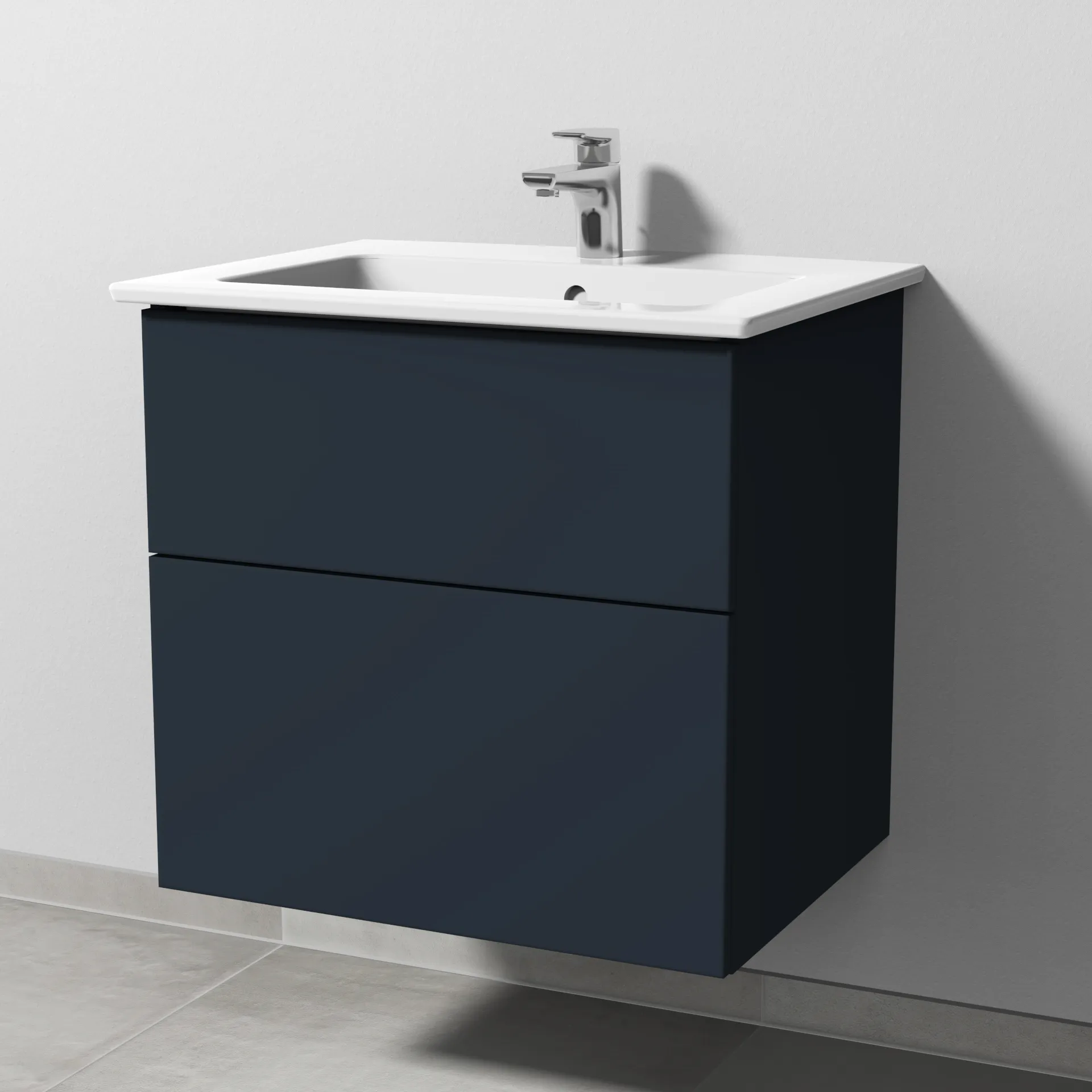 Sanipa Keramik-Waschtisch-Set mit Waschtischunterschrank „3way“ 60,5 × 47,7 × 59,1 cm in Marine (matt), mittig
