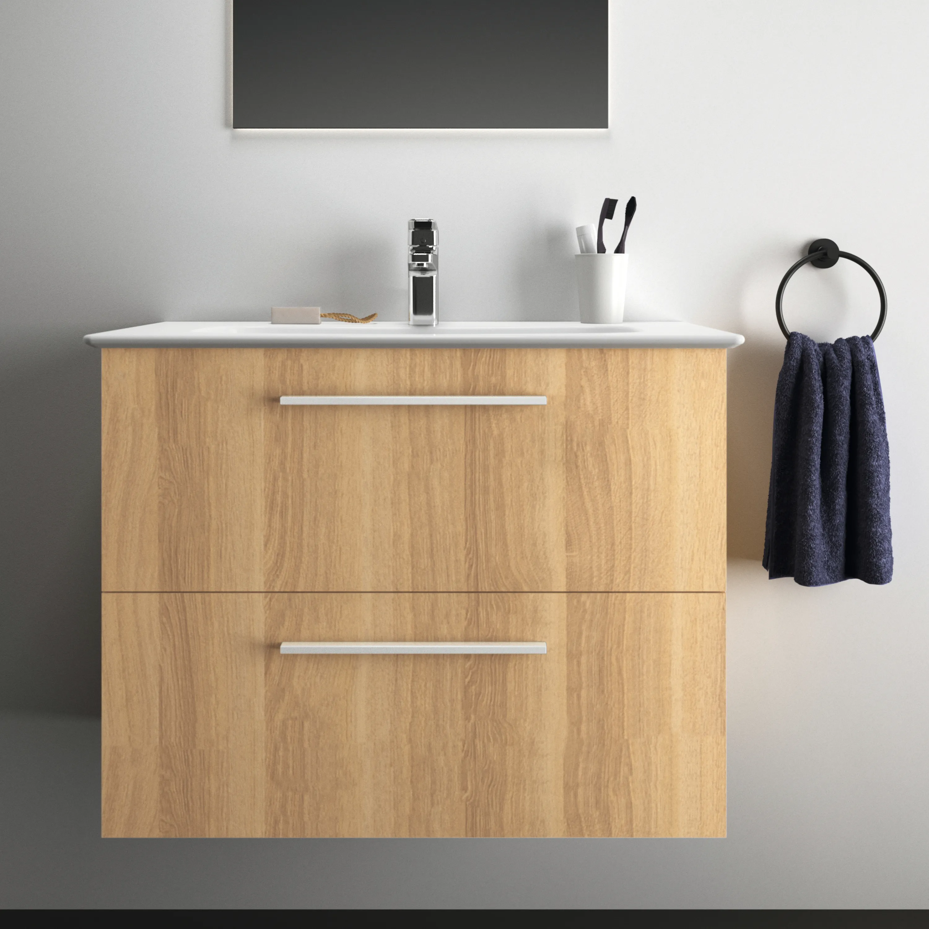 Möbelpaket i.life A mit Waschtisch 80cm und Unterschrank mit chrom Griff Weiß matt