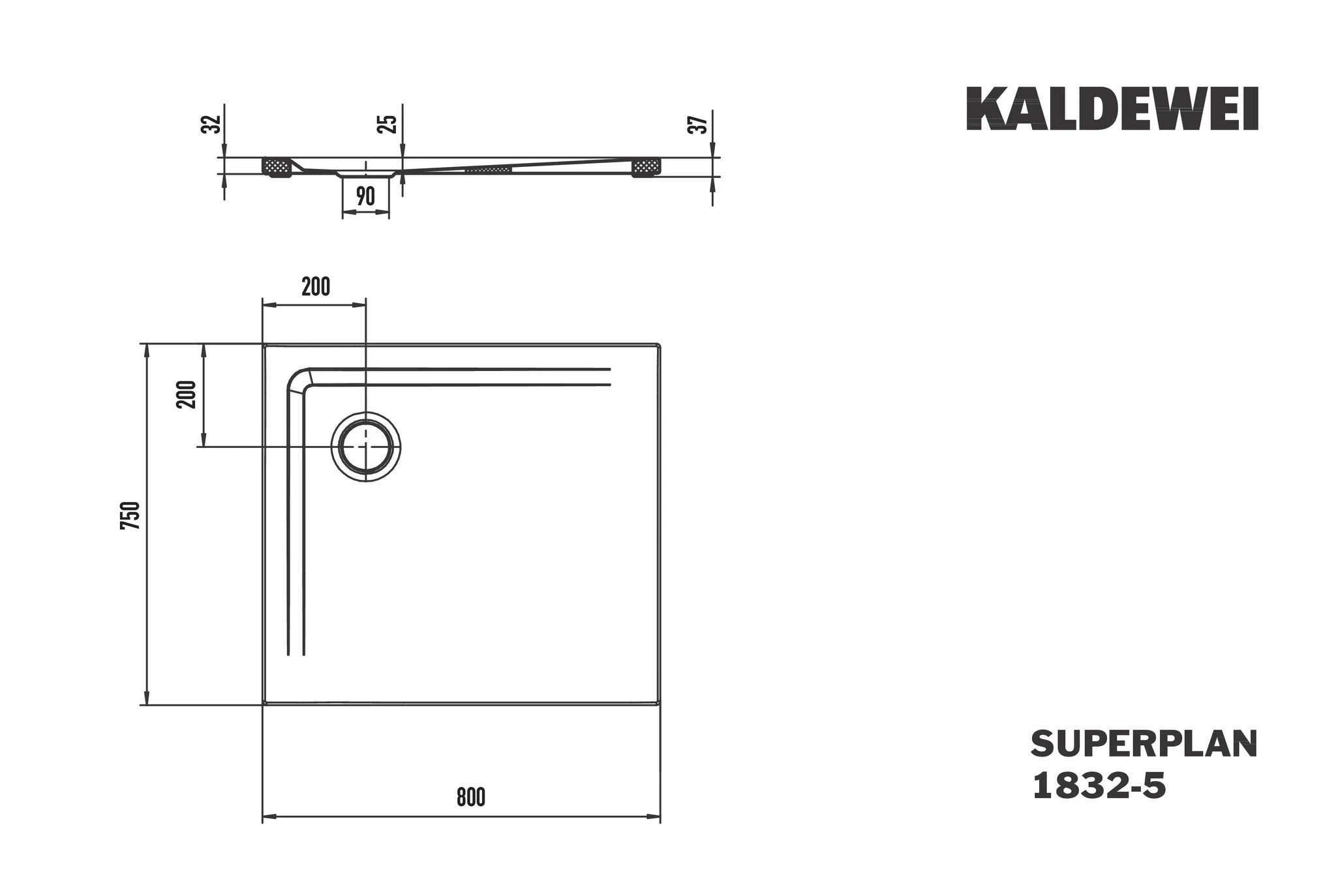 Kaldewei SUPERPLAN Duschfläche extraflach, 750x800 mm, cool grey 30, Invisible Grip, Eckablauf, 2-seitig begehbar Kaldewei SUPERPLAN Duschfläche extraflach, 750x800 mm, cool grey 30, Invisible Grip, Eckablauf, 2-seitig begehbar