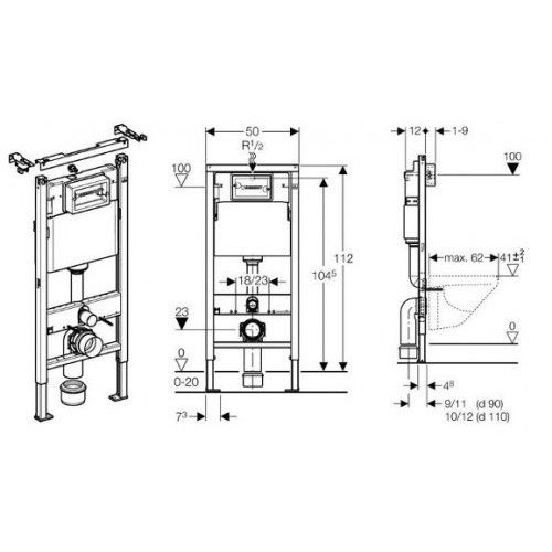 Set Tiefspül-WC mit Geberit Element und Geberit Betätigungsplatte inkl. WC-Sitz und Schallschutz „Delta25“