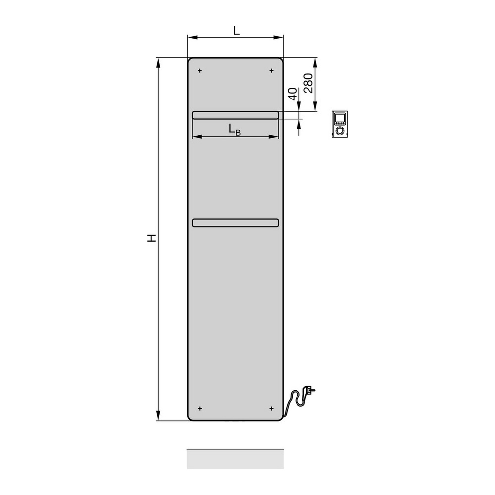 Zehnder Design-Elektroheizkörper „Vitalo Bar“ 40 × 157 cm in Aluminium eloxiert