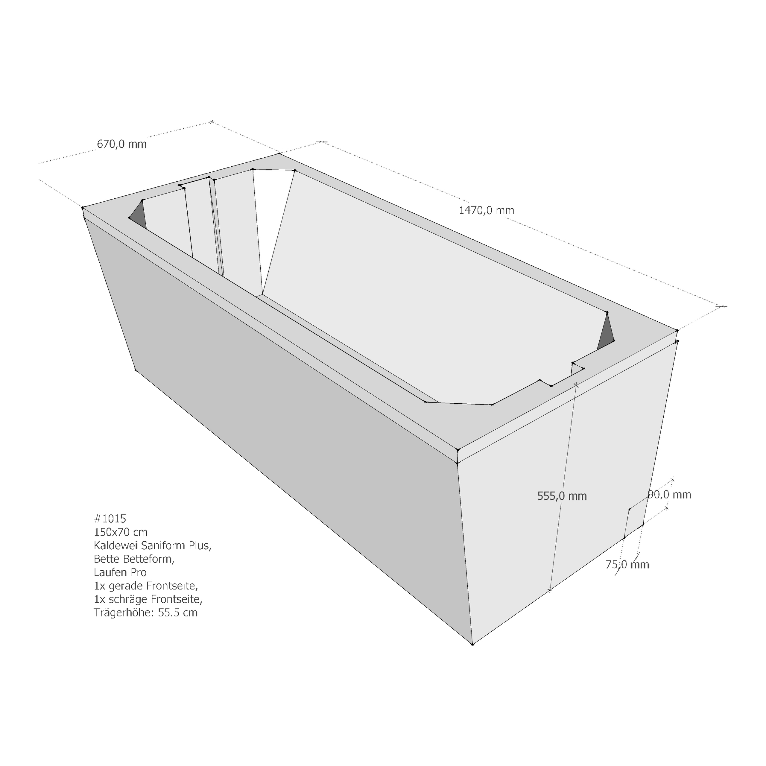 Badewannenträger für BetteForm, Kaldewei Saniform Plus, Laufen Pro 150 × 70 × 0 cm