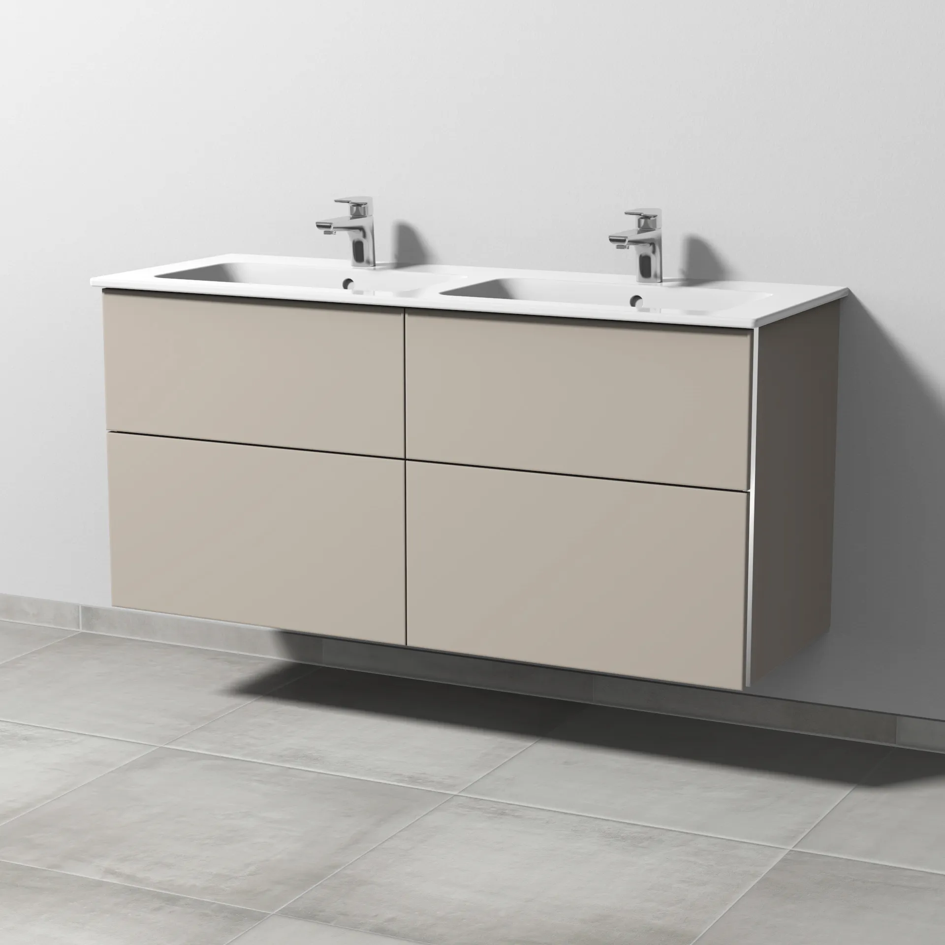Sanipa Waschtischunterschrank „3way“ passend zu Keramik-Waschtische ME by Starck von Duravit 1270 × 613 × 467 mm in Kaschmir (matt), mit