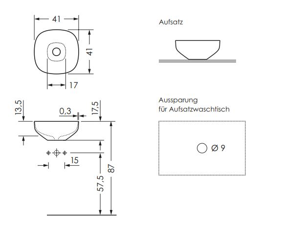 Wandwaschtisch „Nice“ 410 × 410 × 140 mm in Weiß Matt