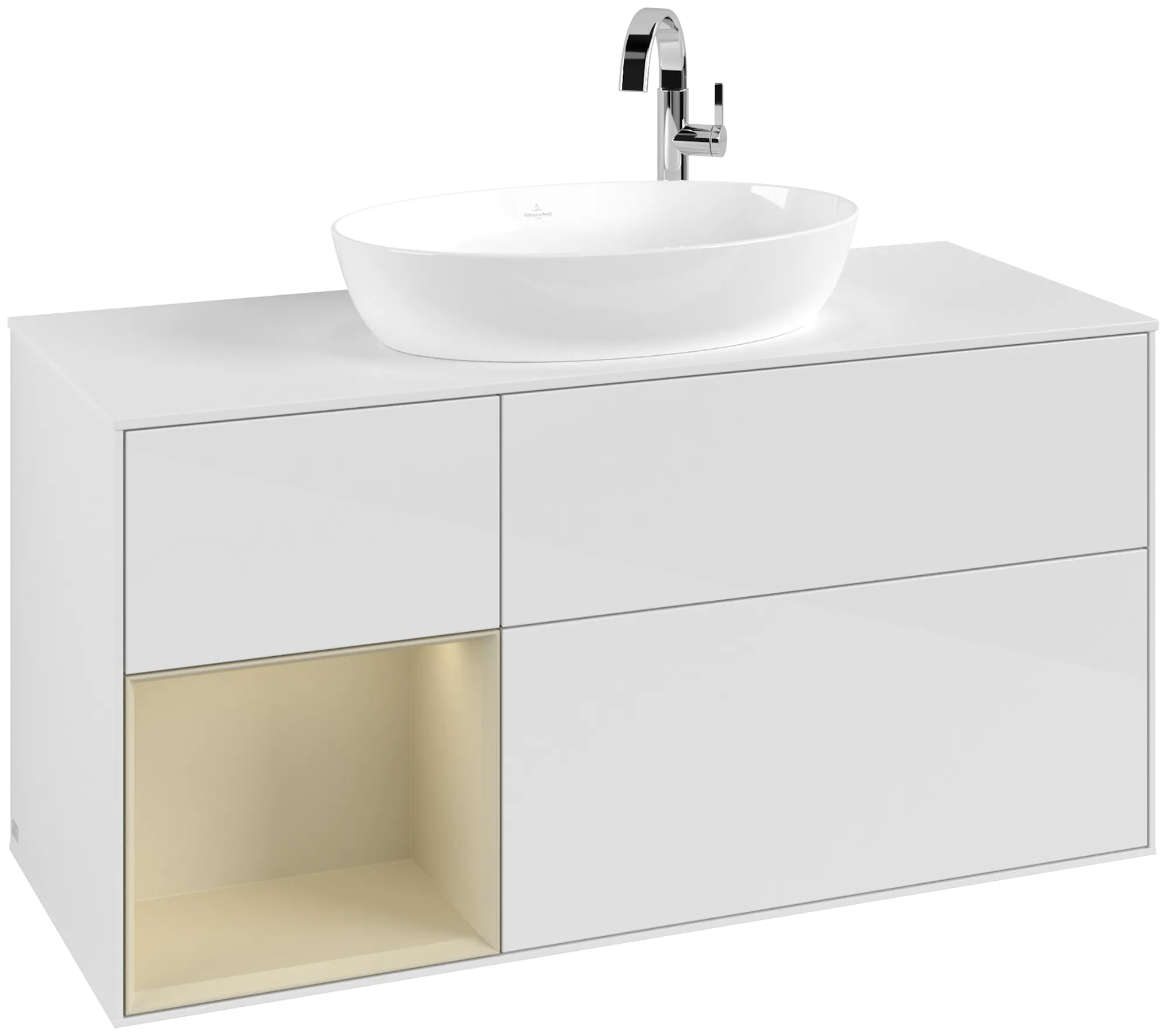 Villeroy & Boch Finion Waschbeckenunterschrank G94, 1200x603x501mm, Glossy White Lacquer / Silk Grey Matt Lacquer
