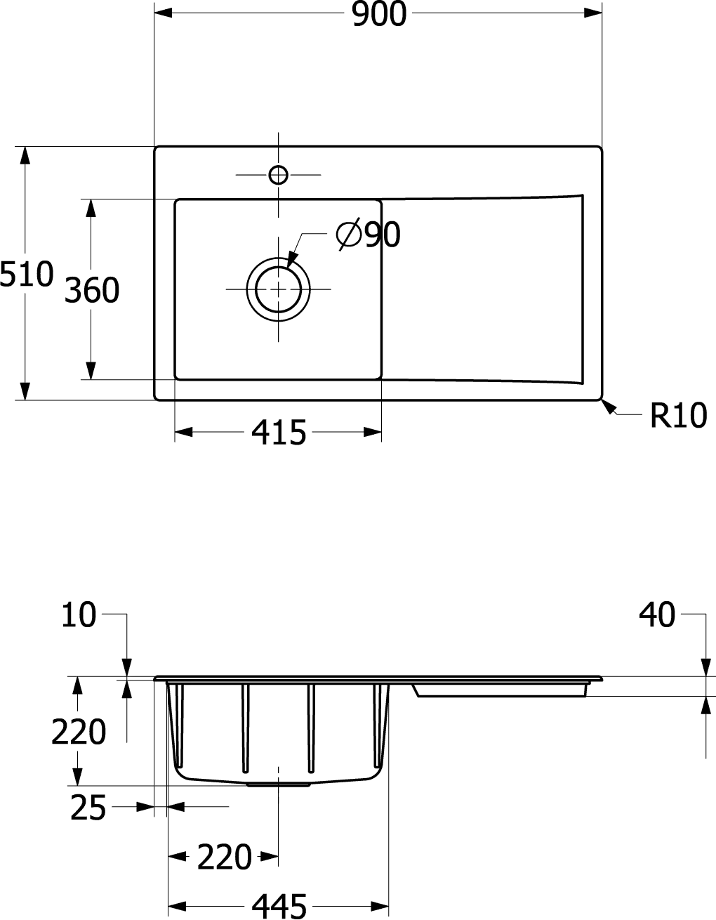 Villeroy & Boch Subway Style 50 Einbauspüle, 900x510mm, links Villeroy & Boch Subway Style 50 Einbauspüle, 900x510mm, links