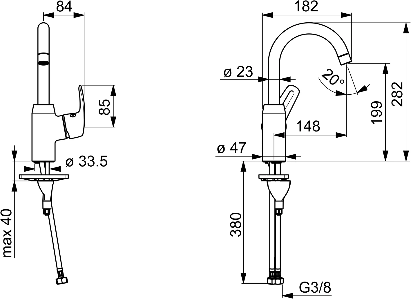 HansaPINTO Waschtischarmatur HansaPINTO 4509 Ausladung 148 mm DN15 Chrom