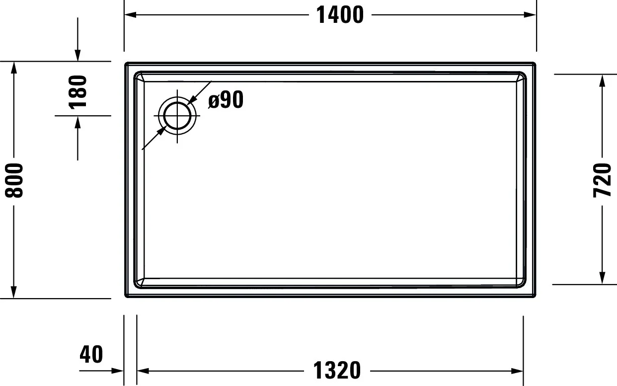 Duravit rechteck Duschwanne „Starck Slimline“ 140 × 80 cm 