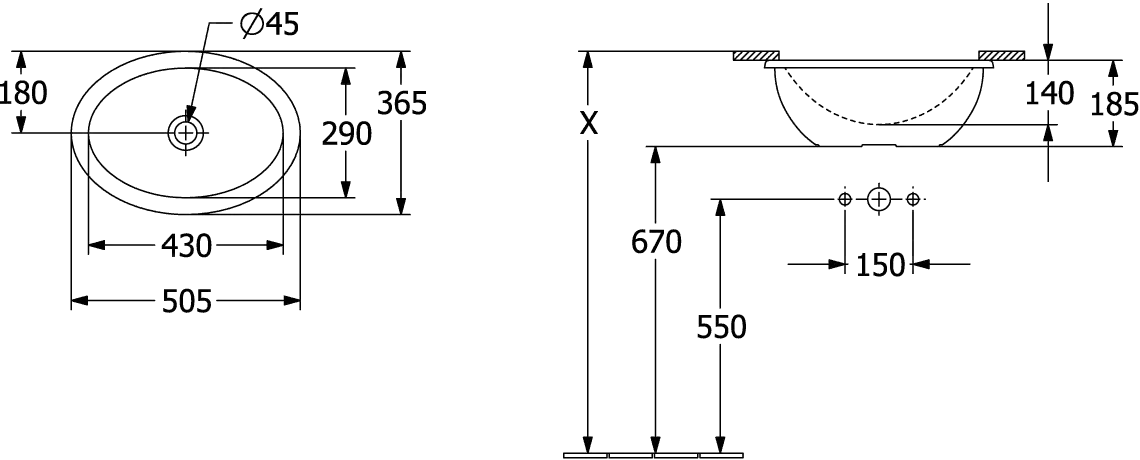 Villeroy & Boch Unterbauwaschtisch aus TitanCeram „Loop & Friends“ 505 × 360 × 185 mm, ohne Hahnlochbohrung in Weiß Alpin Villeroy & Boch Unterbauwaschtisch aus TitanCeram „Loop & Friends“ 505 × 360 × 185 mm, ohne Hahnlochbohrung in Weiß Alpin