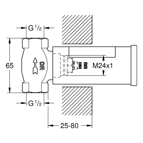 Grohe UP-Ventil-Unterteil 29800_2, vormont. Oberteil DN15, kurze Spindel, Gewindeanschluss ½ Grohe UP-Ventil-Unterteil 29800_2, vormont. Oberteil DN15, kurze Spindel, Gewindeanschluss ½