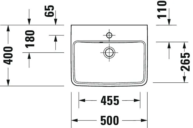 Wandwaschtisch „No.1“, mit Überlauf, Hahnlochposition mittig