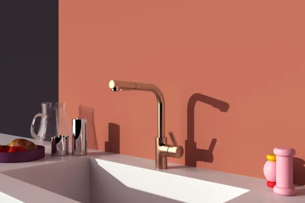 Küchenarmatur Gusto Ausladung 235mm L-Auslauf 2F-Brause Brushed Gold Küchenarmatur Gusto Ausladung 235mm L-Auslauf 2F-Brause Brushed Gold