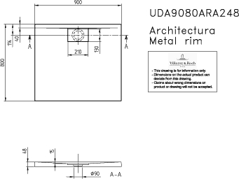 Duschwanne „Architectura MetalRim“ 90 × 80 cm in Weiß Alpin mit VILBOgrip
