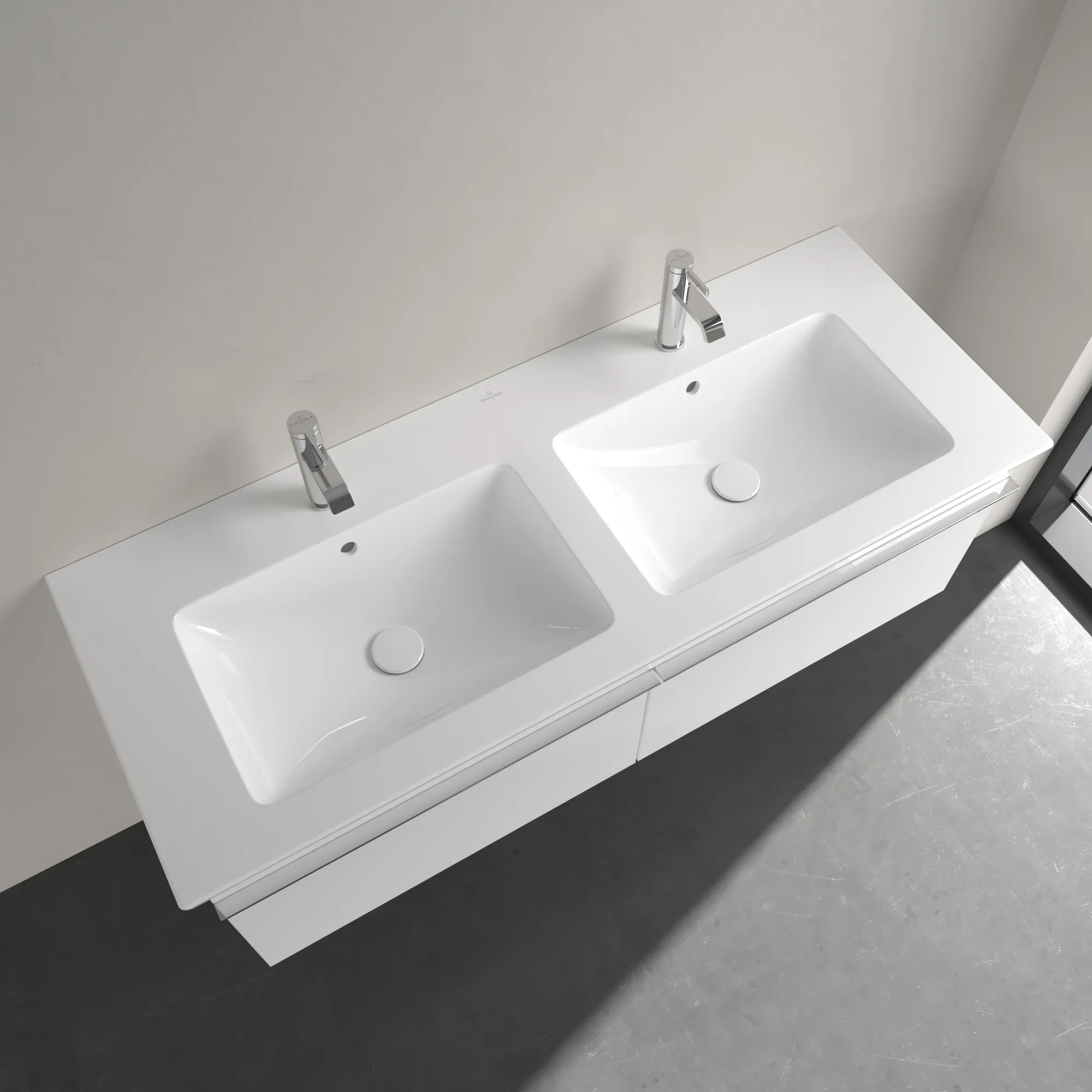 Villeroy & Boch Doppelwaschtisch „Venticello“ 1300 × 500 × 170 mm, für Becken mittig, mit Hahnlochbohrung, Hahnlochposition links und rechts in Weiß Alpin Villeroy & Boch Doppelwaschtisch „Venticello“ 1300 × 500 × 170 mm, für Becken mittig, mit Hahnlochbohrung, Hahnlochposition links und rechts in Weiß Alpin