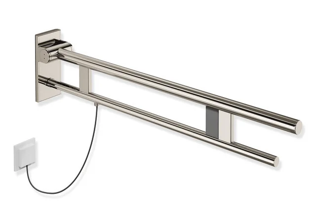 HEWI Stützklappgriff Duo System 900, Design A, Edelstahl PVD nickelglänzend, Ausladung 900 mm, rechts, mit Spülauslösung HEWI Stützklappgriff Duo System 900, Design A, Edelstahl PVD nickelglänzend, Ausladung 900 mm, rechts, mit Spülauslösung