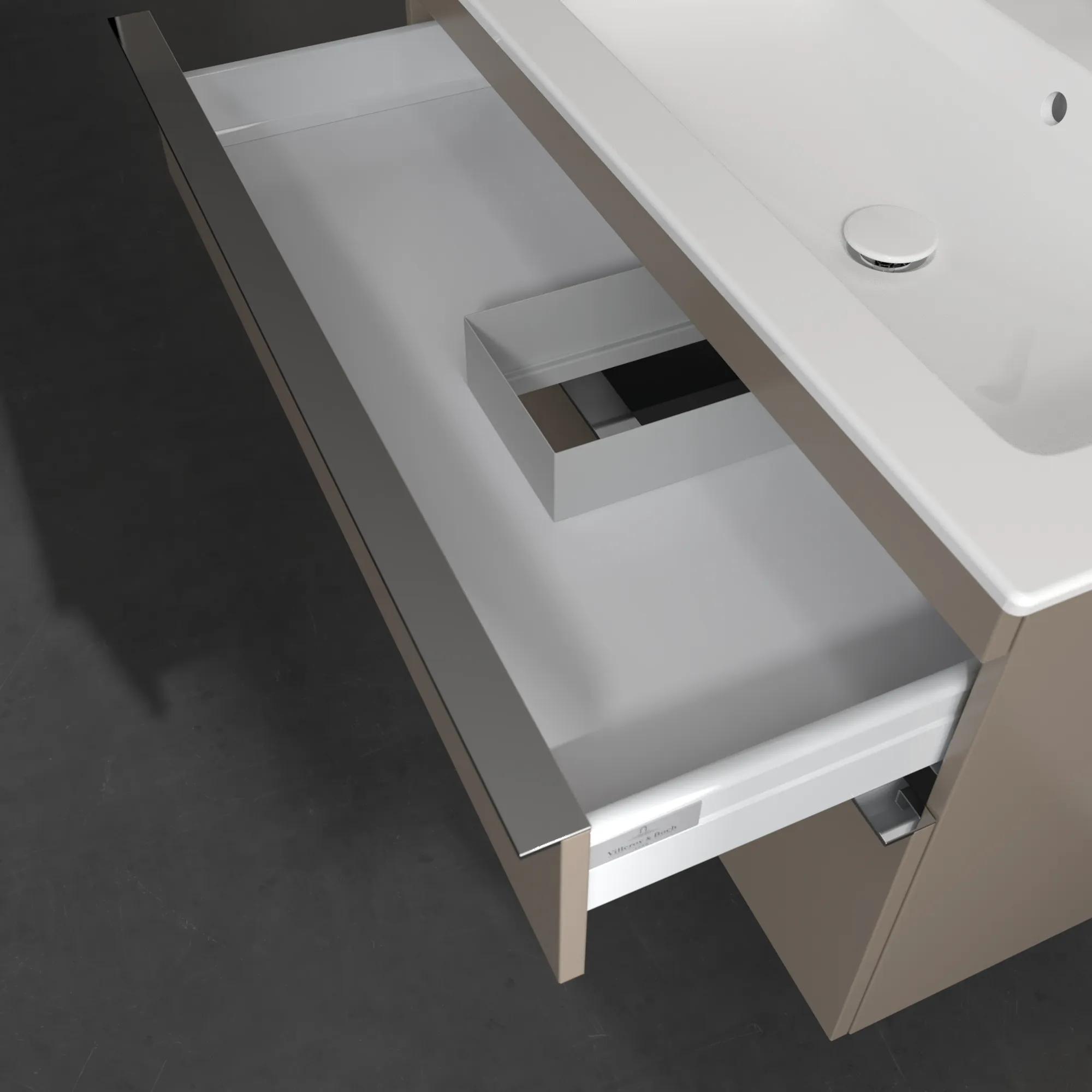 Villeroy & Boch Waschtischunterschrank „Venticello“ für Schrankwaschtisch 953 × 590 × 502 mm Taupe, für Becken rechts