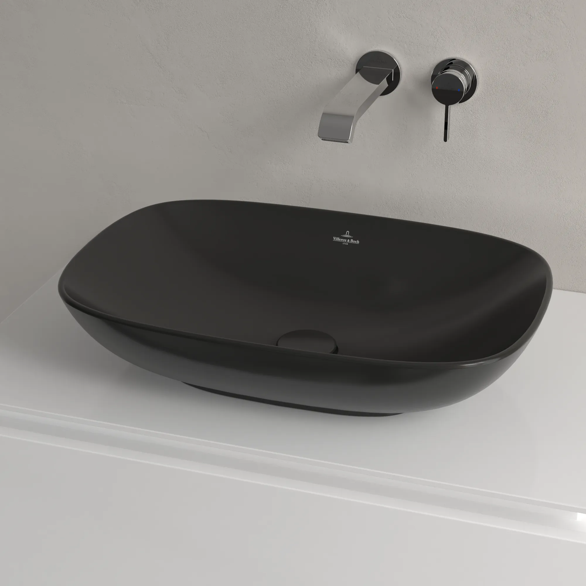 Villeroy & Boch Aufsatzwaschbecken Loop & Friends Pure Black CeramicPlus, 120 x 560 x 380 mm, TitanCeram, matt, mit Überlauf