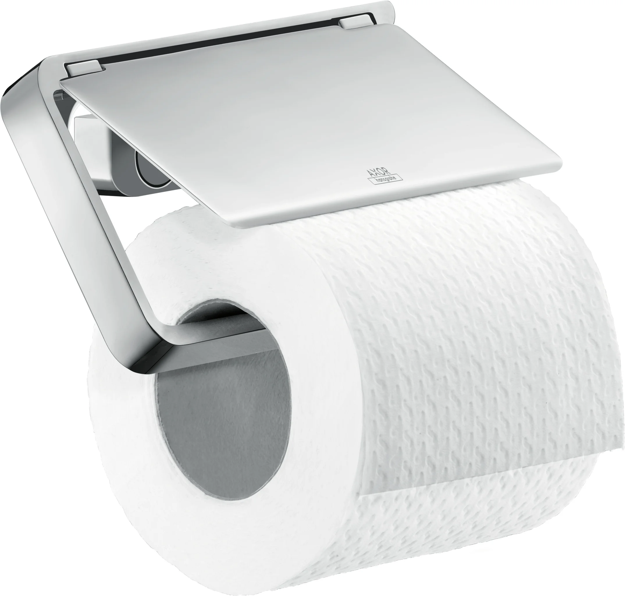 Hansgrohe AXOR Universal Softsquare Toilettenpapierhalter mit Deckel, Chrom, Wandmontage, spiegelverkehrt, kombinierbar mit Seifenschale und Ablage