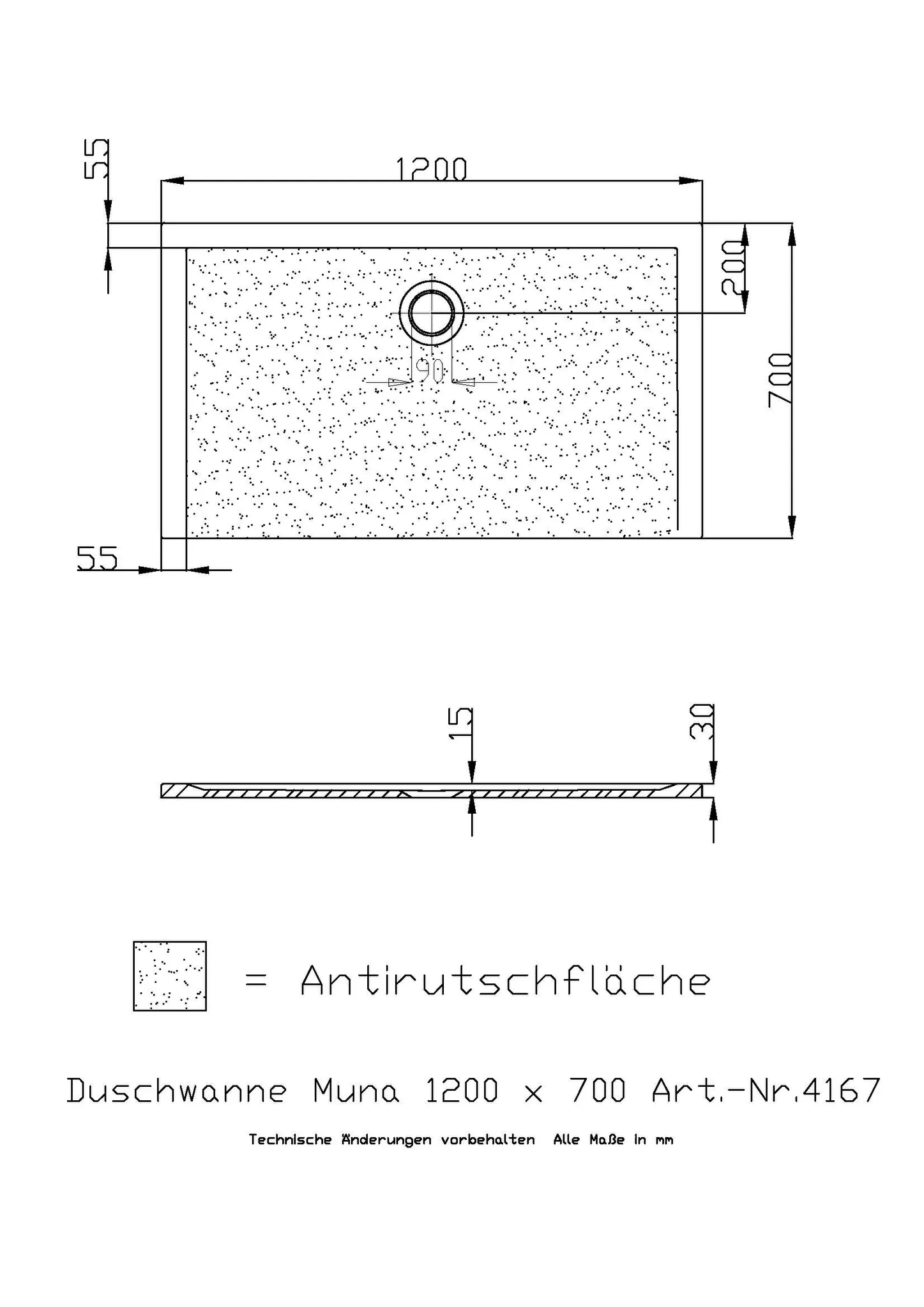 Duschwanne „Muna“ Rechteck 120 × 70 cm in Weiß