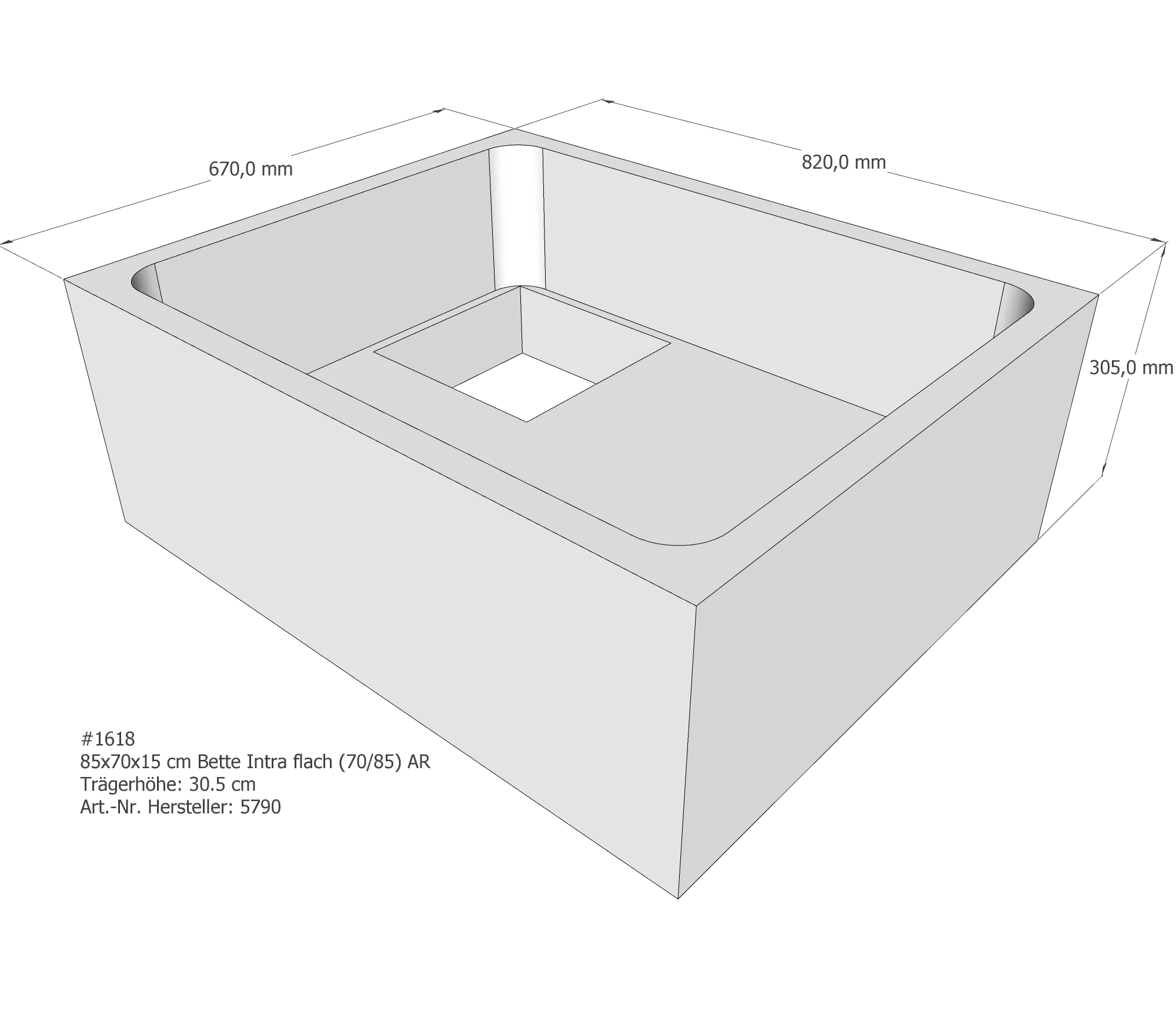 Duschwannenträger für Bette Quinta (flach/Intra) 85 × 70 × 15 cm Breite: 70 cm / Länge: 85 cm Duschwannenträger für Bette Quinta (flach/Intra) 85 × 70 × 15 cm Breite: 70 cm / Länge: 85 cm