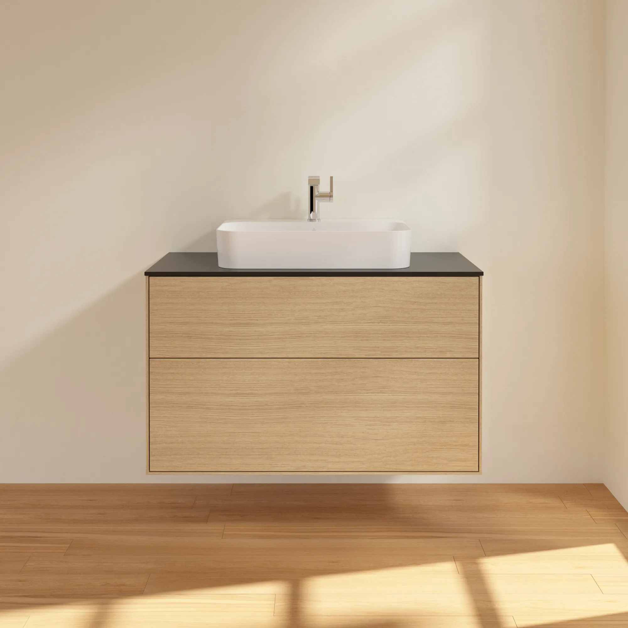 Villeroy & Boch Finion F35 Waschbeckenunterschrank, 1000 x 603 x 501 mm, Eckig, Oak Veneer / Glass Black Matt Villeroy & Boch Finion F35 Waschbeckenunterschrank, 1000 x 603 x 501 mm, Eckig, Oak Veneer / Glass Black Matt